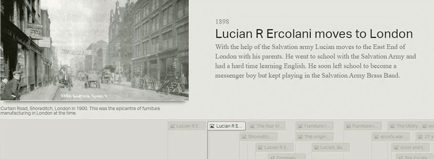 Screenshot of part of the ercol timeline
