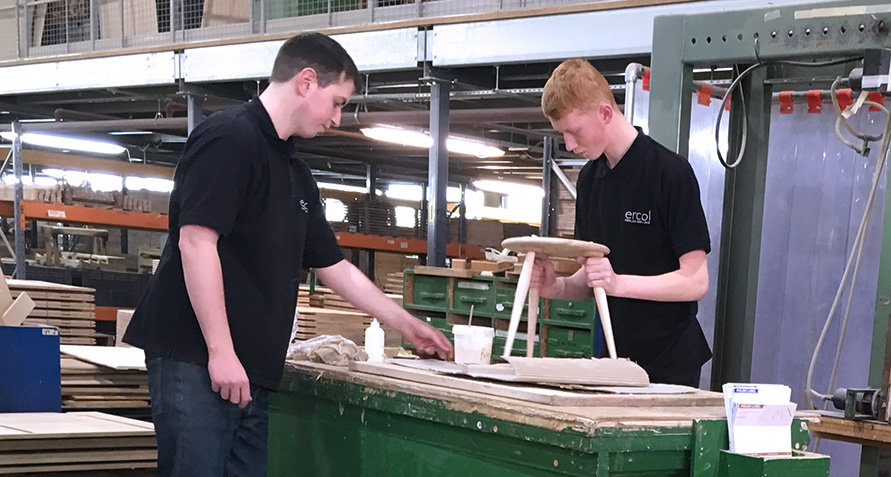 Two male apprentices in the ercol factory