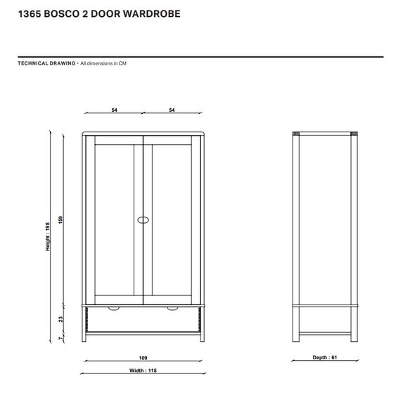 Image of Bosco 2 Door Wardrobe in CM Oak