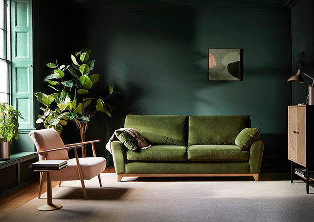 Marlia chair in N134 fabric and Novara grand sofa in N136 fabric