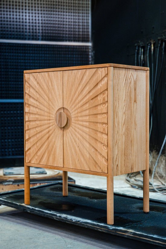 The Ibstone Cabinet in our spray booth after being finished in Oak on Ash (OA) 