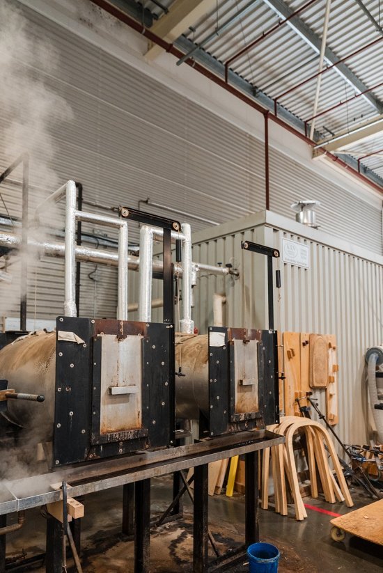 The large retort where the wood is steamed in for as little as 20 minutes before bending