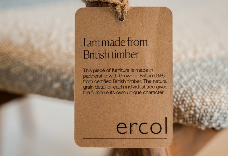Grown in Britain tag hanging from an ercol chair