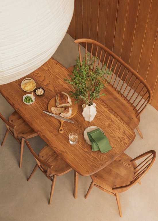 The Plank Table, Stacking Chairs and Heritage Loveseat and Chair, finished in Vintage stain (OG)