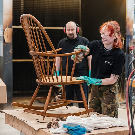 Apprentice Leah chair polishing